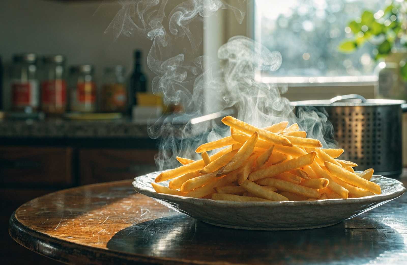 Batata frita crocante recém-saída da air fryer, imagem ilustrativa