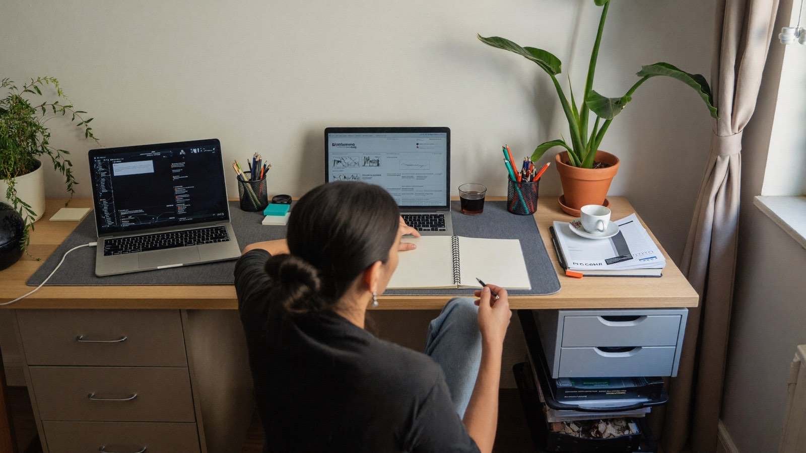 Pessoa trabalhando como freelancer em home office