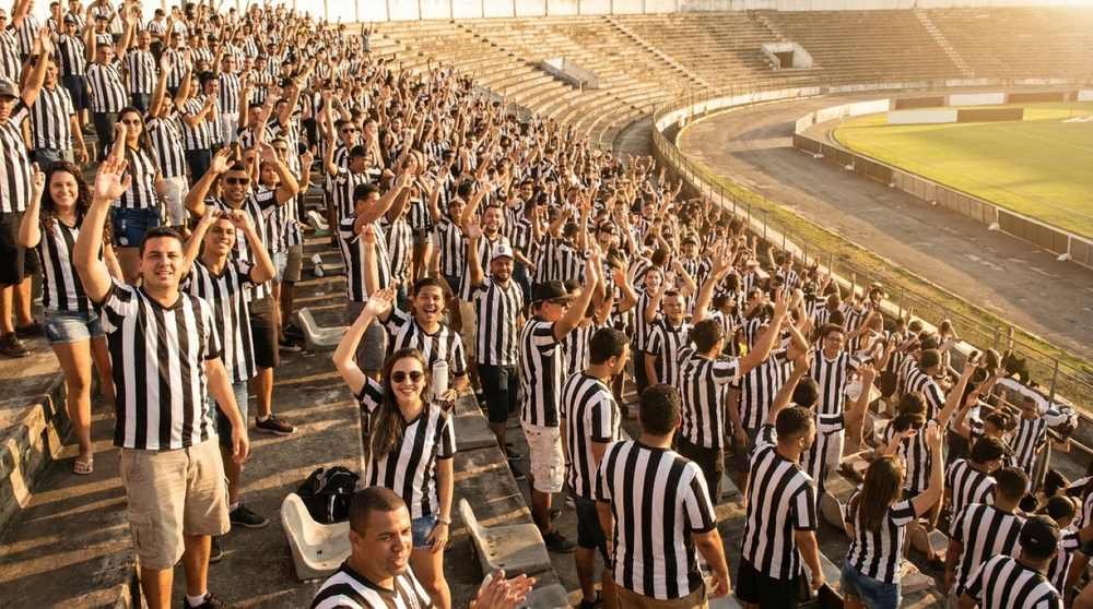 Torcida do Santos vibrando na arquibancada