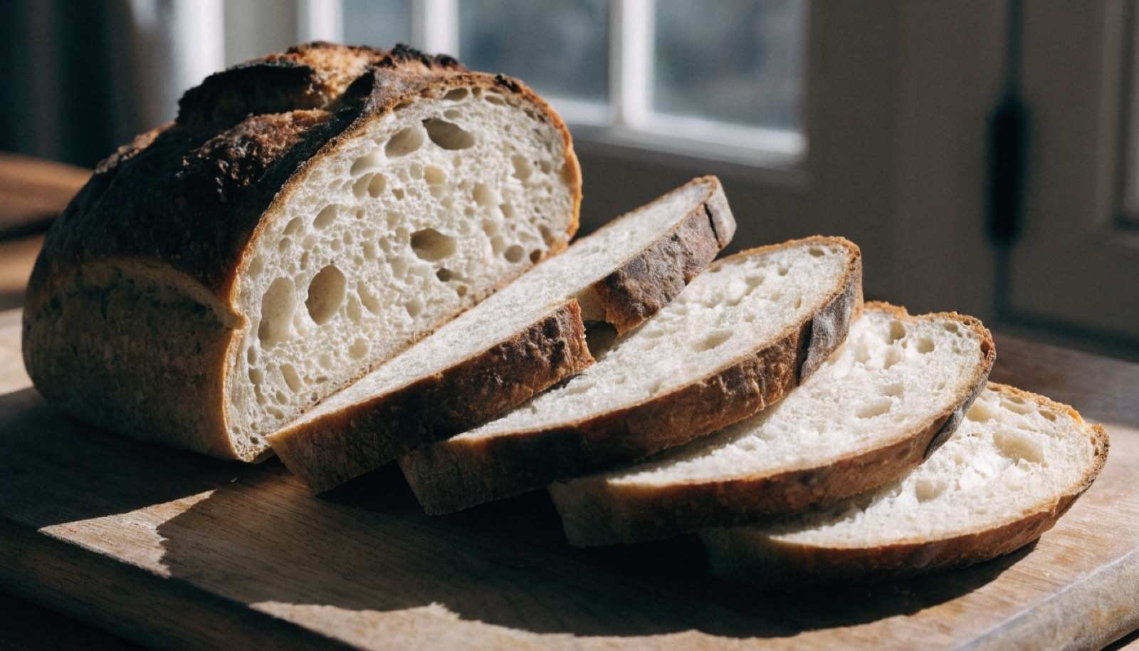 Pão de fermentação natural fatiado