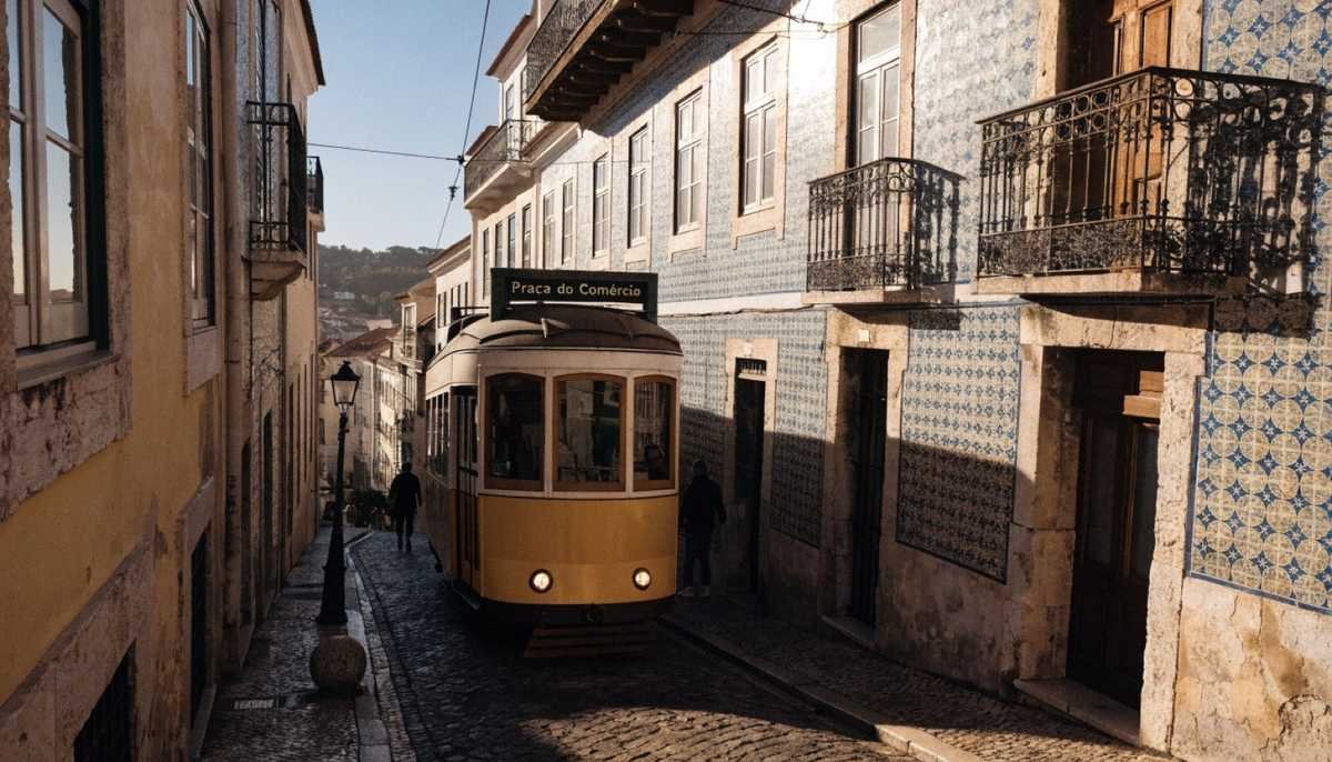 Vista dos telhados e do rio em Lisboa